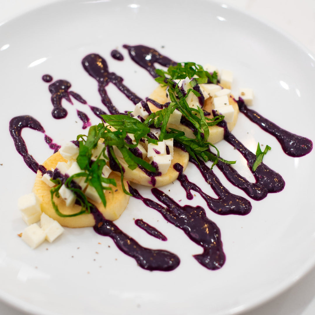 Baked Apple Caprese with Blueberry Balsamic Glaze