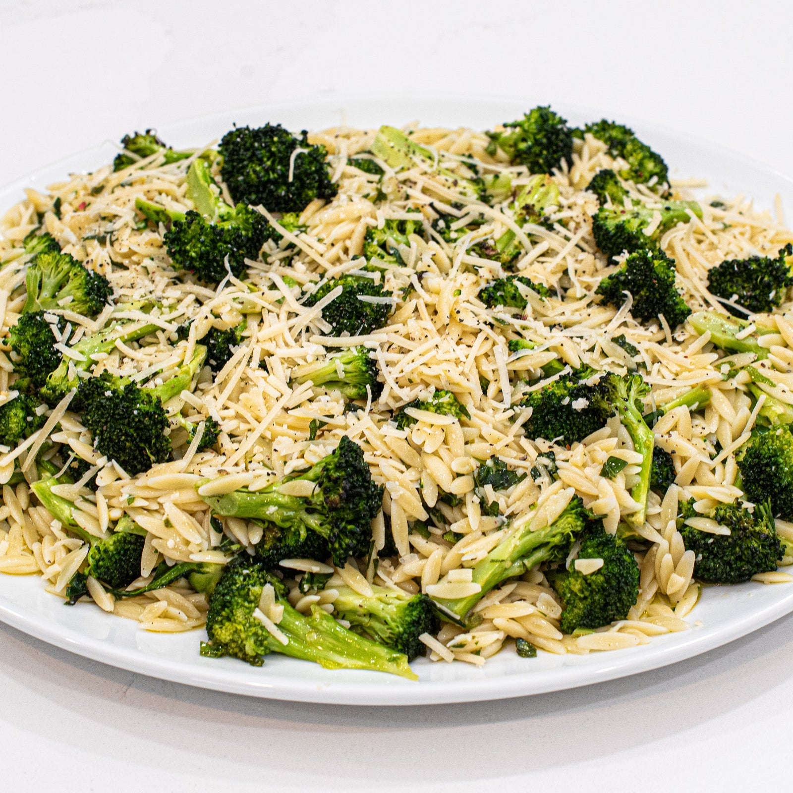 Lemon Garlic Orzo with Roasted Broccoli