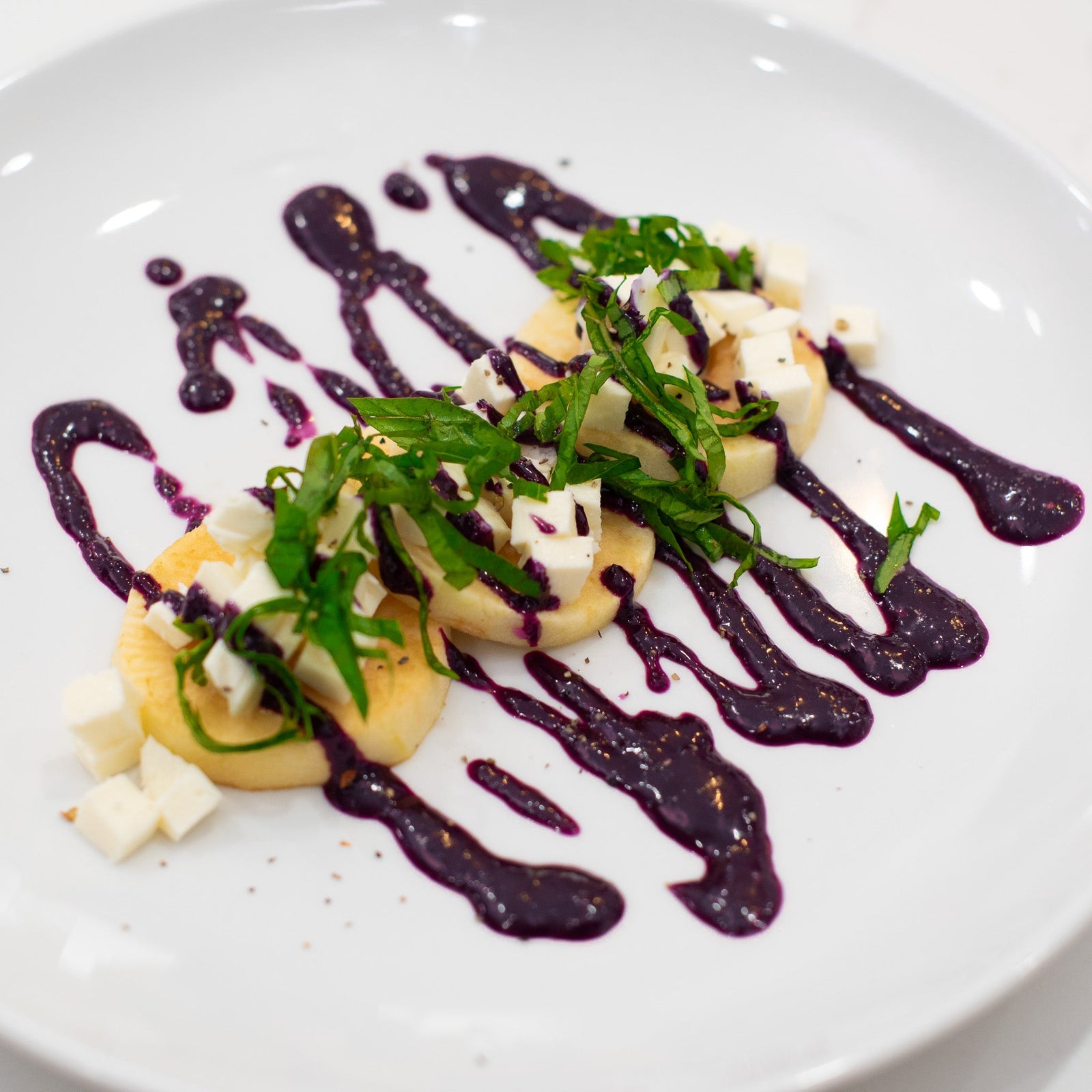 Baked Apple Caprese with Blueberry Balsamic Glaze