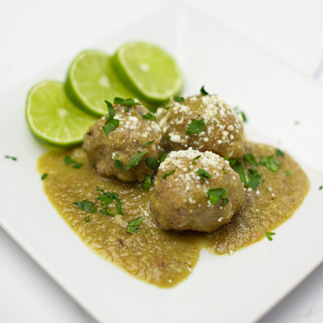 Essential Meatballs with Tomatillo Sauce