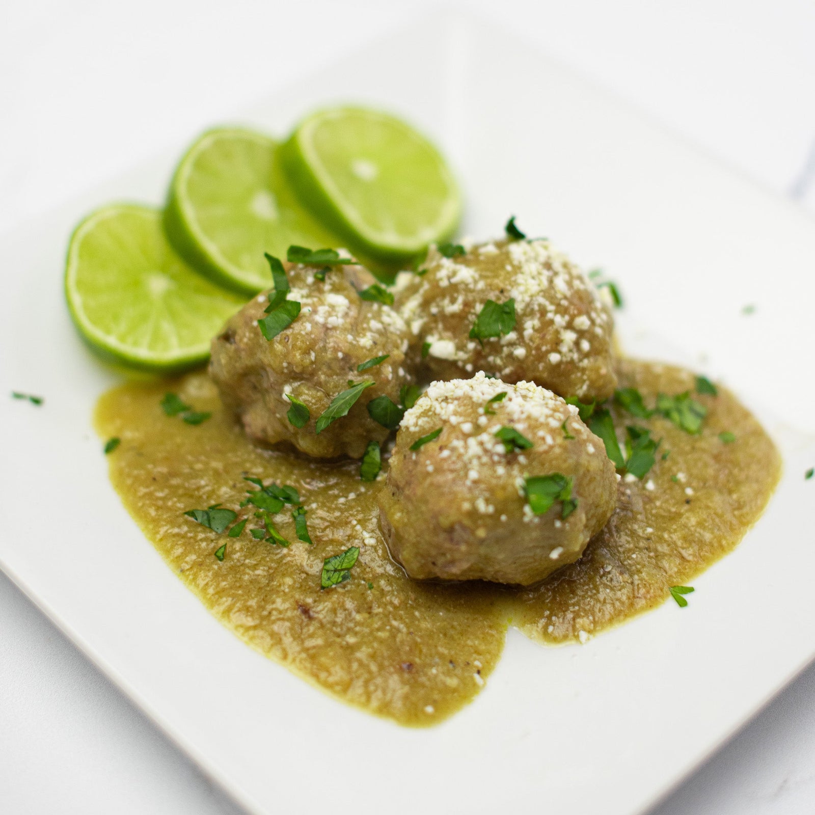 Essential Meatballs with Tomatillo Sauce
