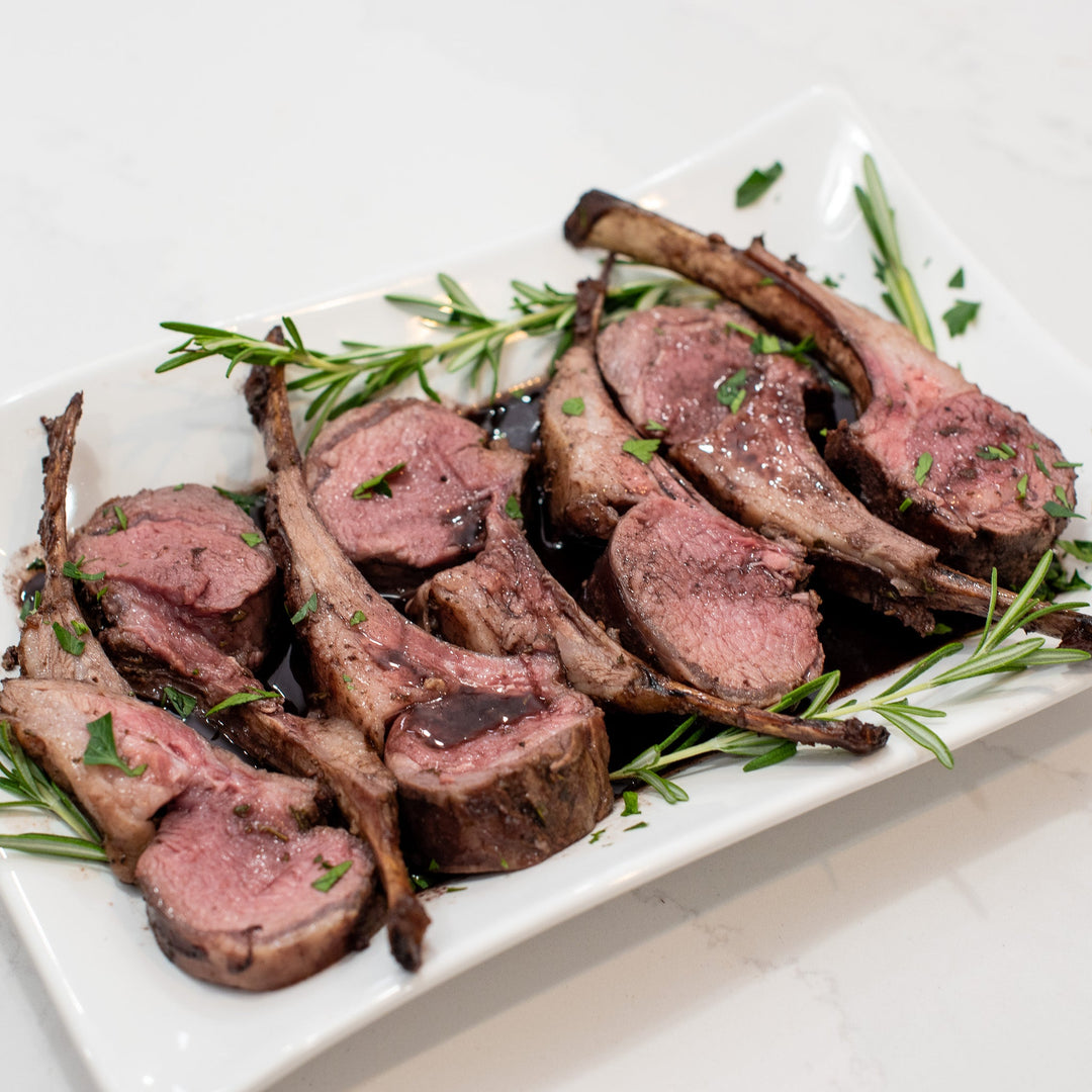Porcini Sea Salt-Crusted Rack of Lamb with Red Wine Reduction