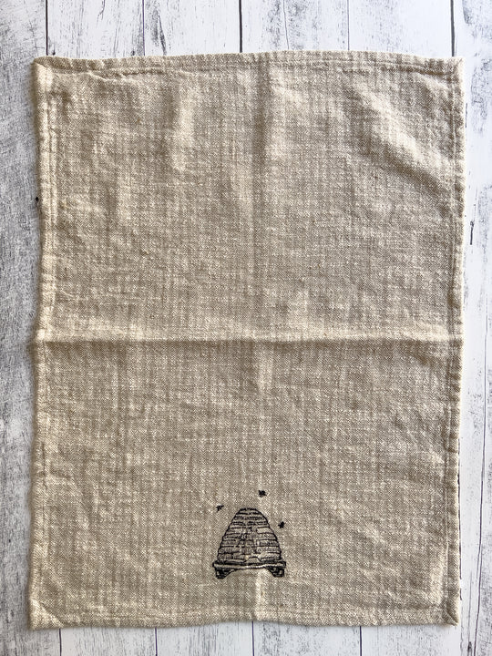Linen & Cotton Slub Embroidered Tea Towel