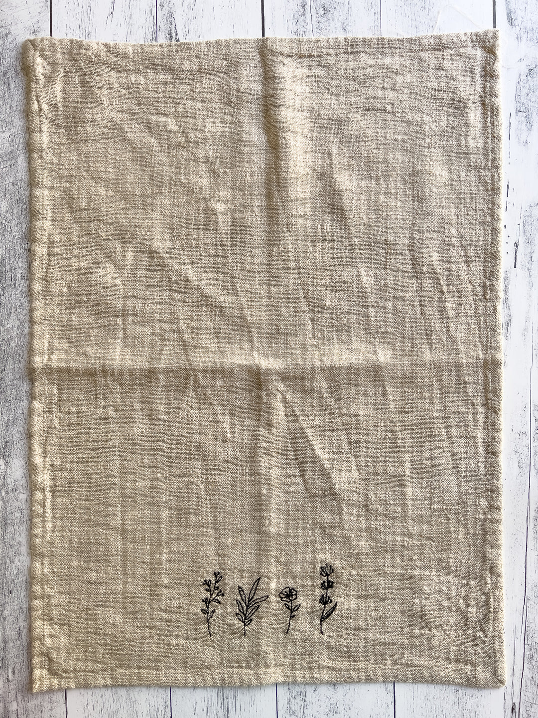 Linen & Cotton Slub Embroidered Tea Towel