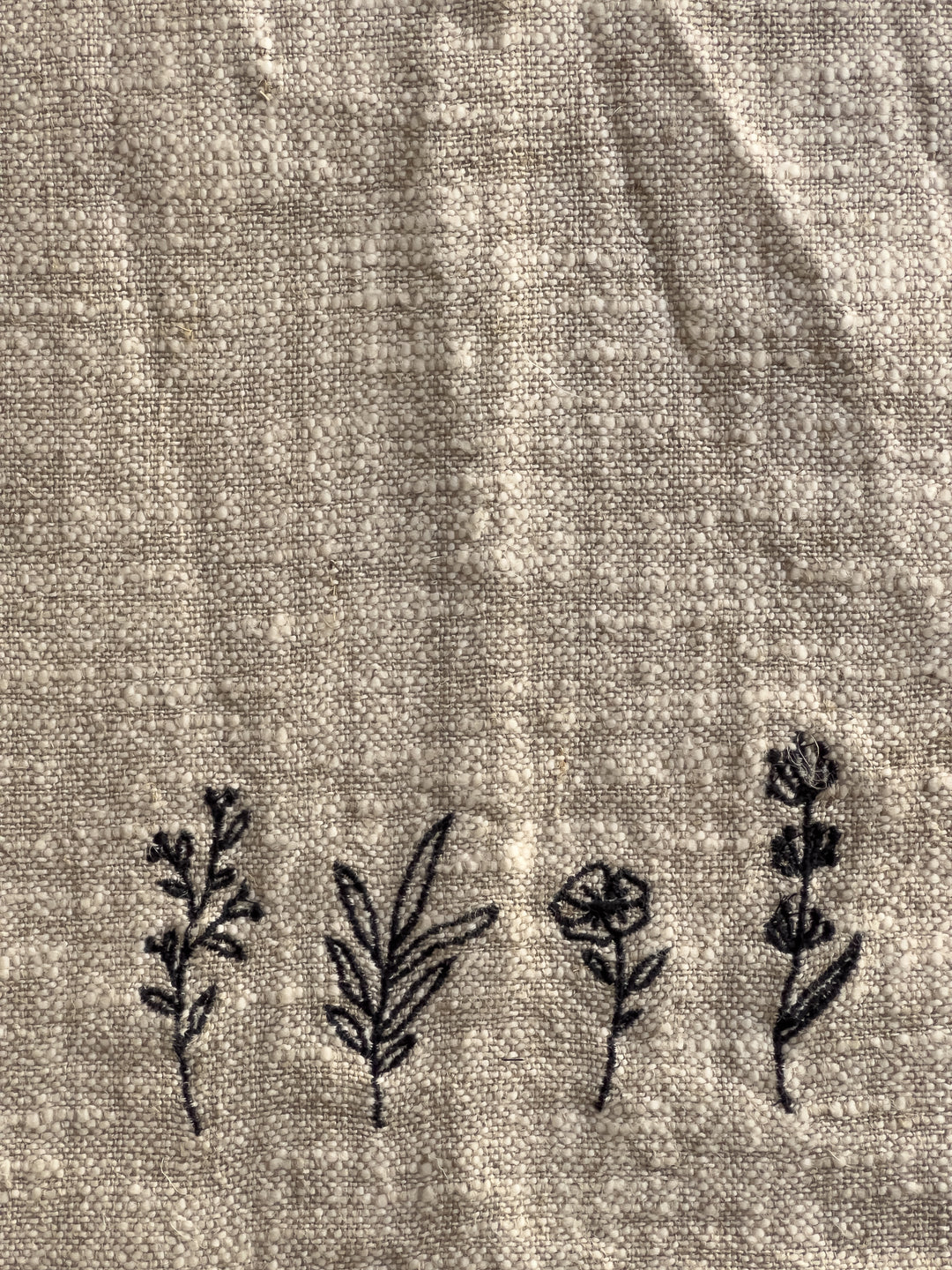 Linen & Cotton Slub Embroidered Tea Towel