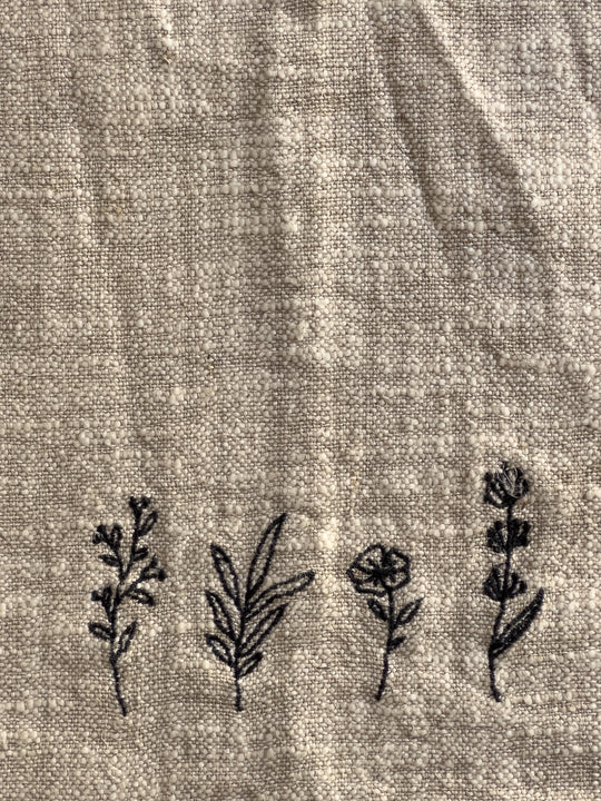 Linen & Cotton Slub Embroidered Tea Towel